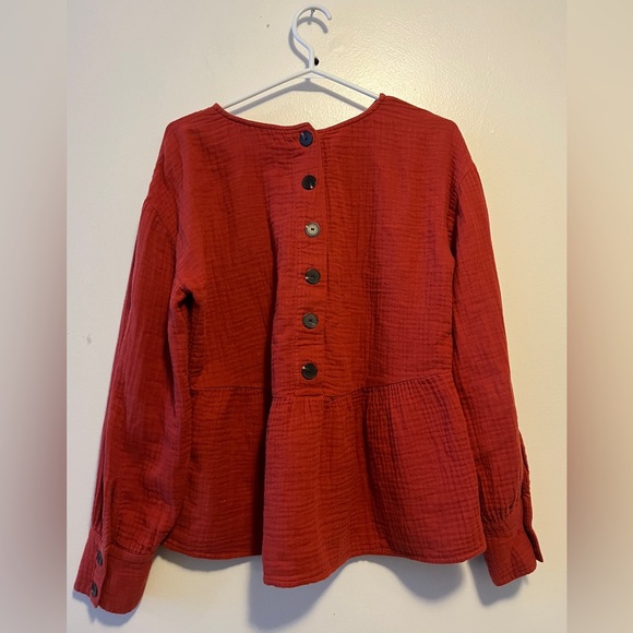 Madewell Lightspun Button-Back Peplum Top In Red Size Small Oversized Cotton - Picture 7 of 11